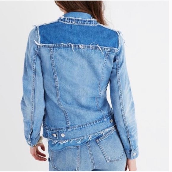 Madewell Distressed Collarless Denim Jacket Thunder Cloud - Picture 3 of 12